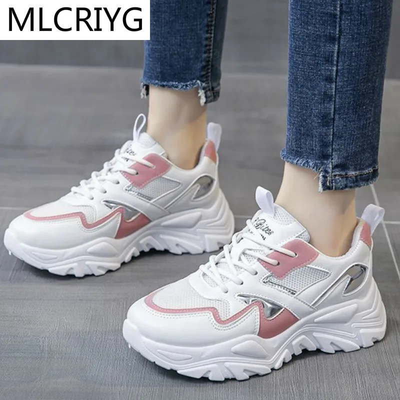 

Кроссовки женские сетчатые на платформе, дышащие, на шнуровке, Вулканизированная подошва, Повседневная Удобная обувь, весна 2021