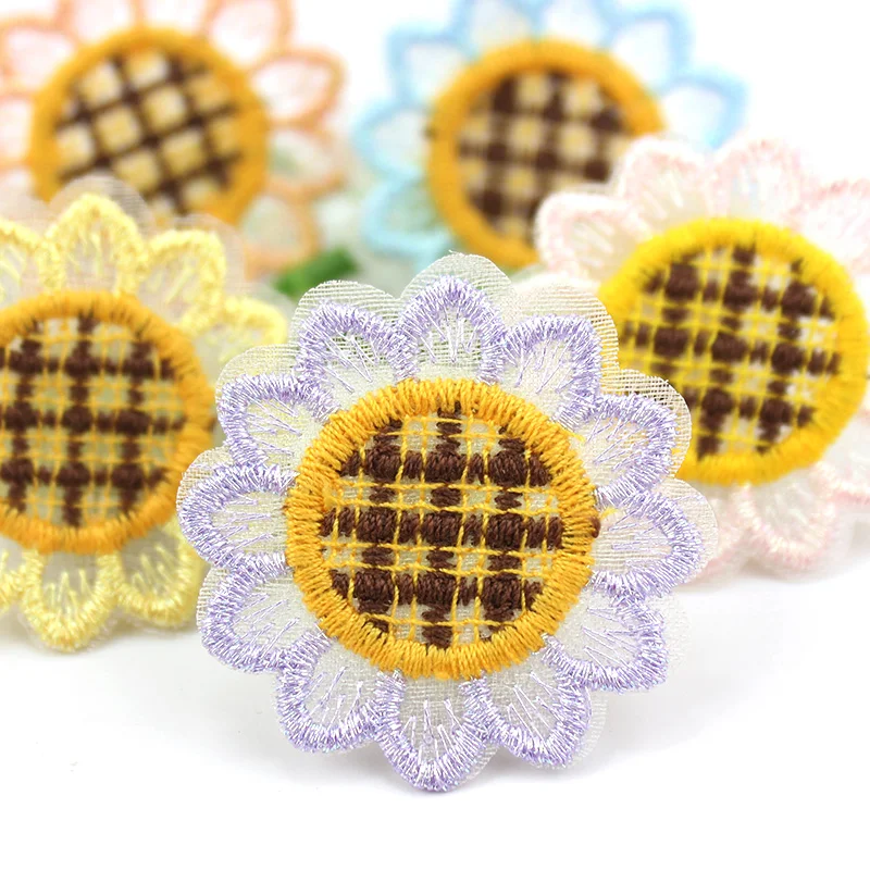 

30Pcs 4cm Embroidery Mesh Sunflower Appliques For Crafts Baby Headwear Flowers Handmade Patches Hair Clip Accessories