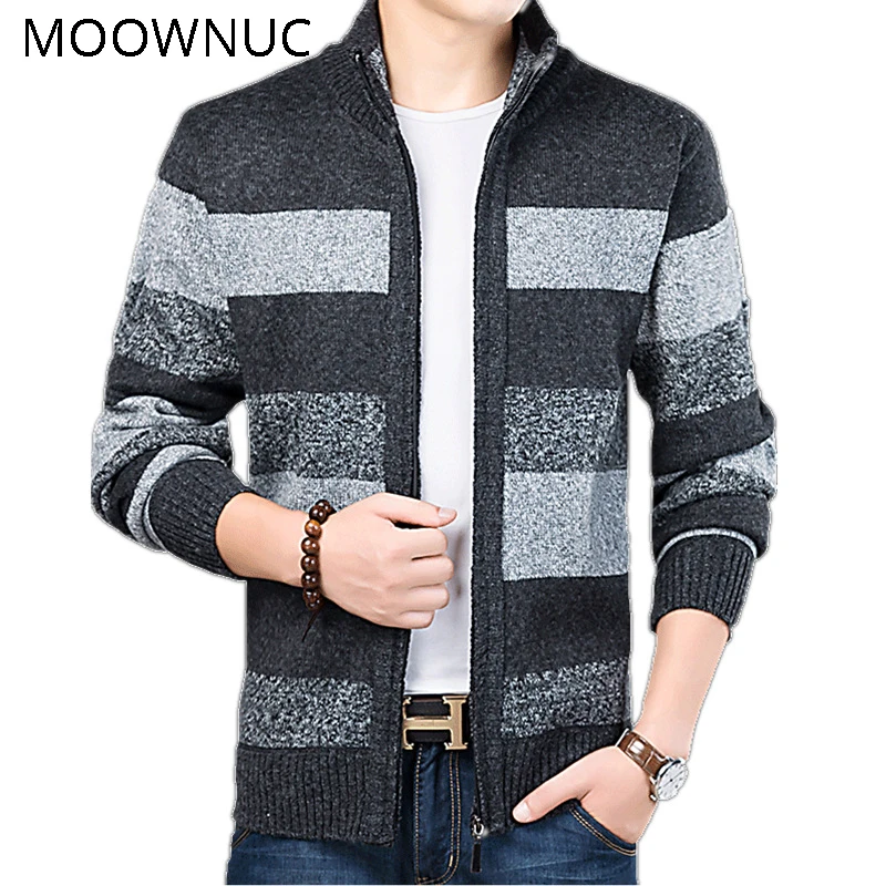 

Sweater Stripe Men Stand collar Thick Cardigan Keep Warm MWC MOOWNUC Autumn Winter Casual Fashion Classic Style Business Brank