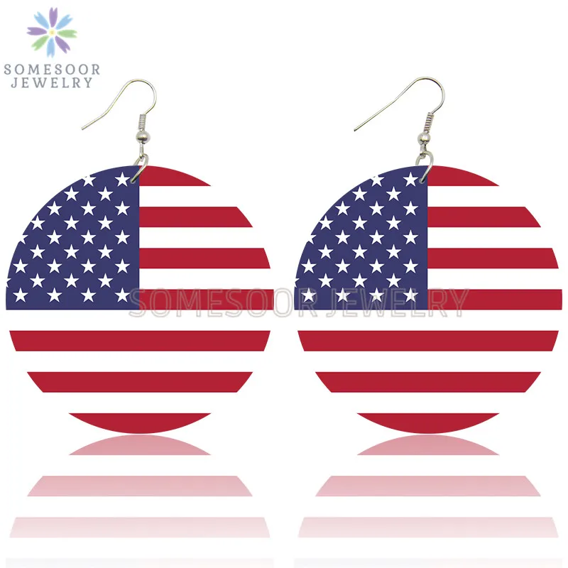 Деревянные серьги подвески SOMESOOR в виде звезд и полосок с национальным флагом