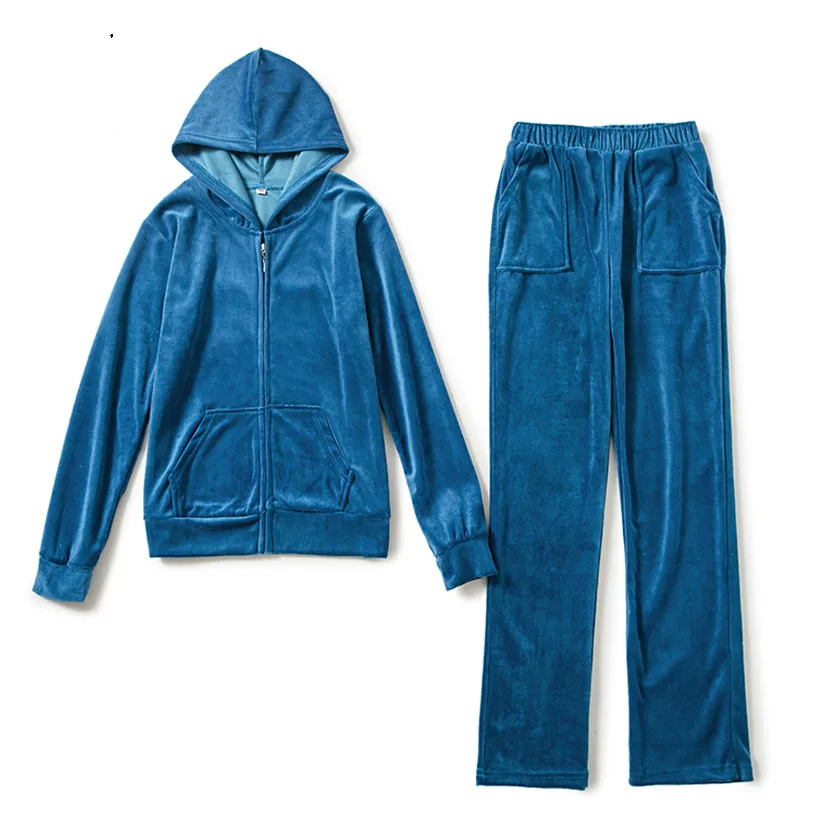 Velvet Tracksuits 2 Piece Set Women Suit Long Sleeve Solid Color Hoodie + Elastic Waist Pant Slim Sporting Suits Hot Sale S79001