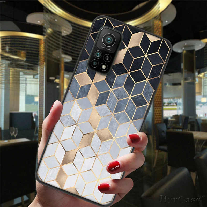 Marble Geometric Art Black Phone Case For Xiaomi Mi 10T Lite 10 Ultra Redmi Note 9S 7 8 9 Note9 Pro 8T Silicone Back Cover xiaomi leather case cosmos blue