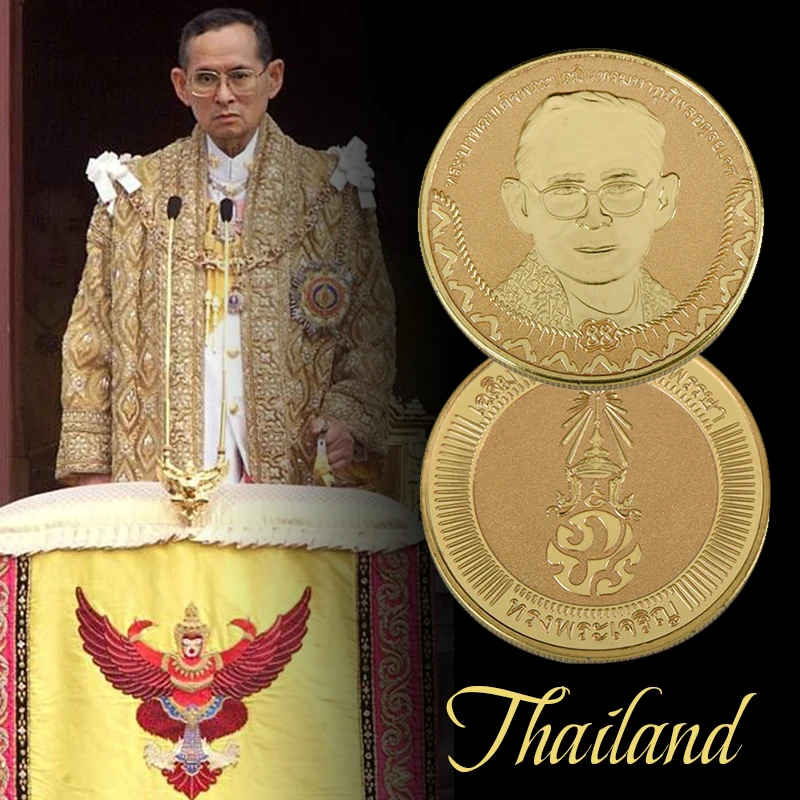 WR 24K позолоченная металлическая монета Thailand King Bhumibol Adulyadej Золотая редкая