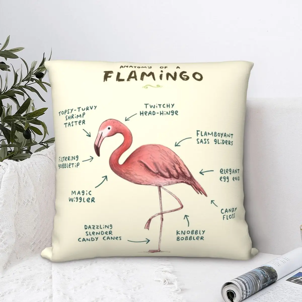 

Anatomy Of A Flamingo Square Pillowcase Cushion Cover cute Zip Home Decorative for Car Nordic 45*45cm