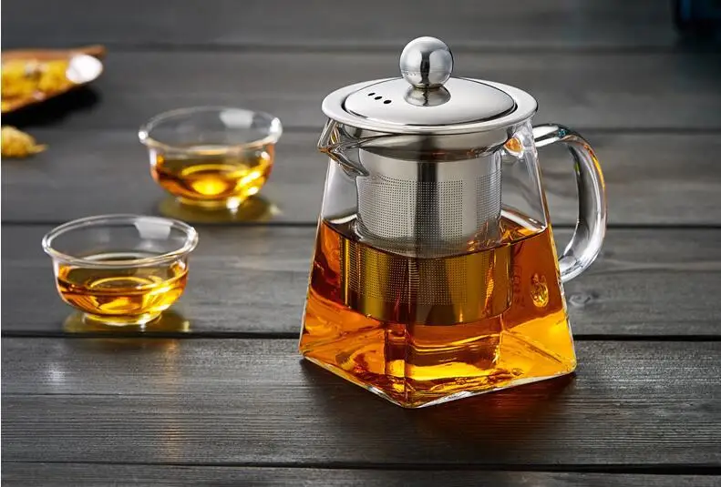 

Heat Resistant Glass Teapot With Stainless Steel Infuser Heated Container Tea Pot Good Clear Kettle Square Filter Baskets