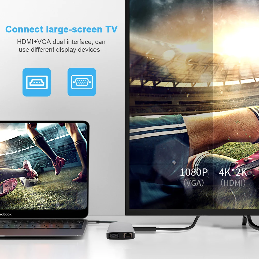11 в 1 USB C концентратор Type данных с 4K HDMI SD TF кардридер 3 0 порт VGA rj453.5мм аудио адаптер