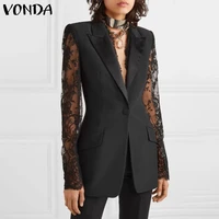 women elegant office jackets 2021 vonda long sleeve button up lace patchwork jackets casual coat solid color lapel collar coats