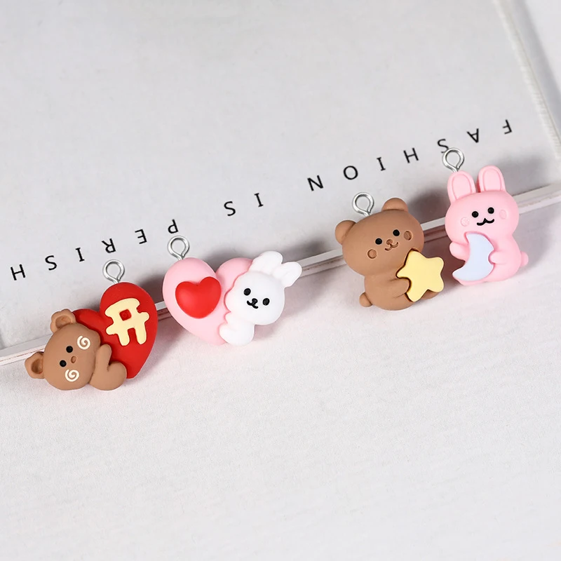 

10Pcs Resin Charms Cute Cartoon Bear Rabbit Pendant Accessories For Making Earrings Hairpin Phone Case Keychain DIY Jewelry New