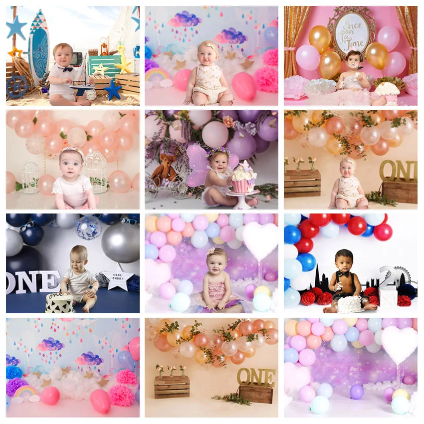 

Mehofond Kids Cake Smash 1st Birthday Photography Background Colorful Balloon Newborn Girl Boy Portrait Photo Studio Backdrop