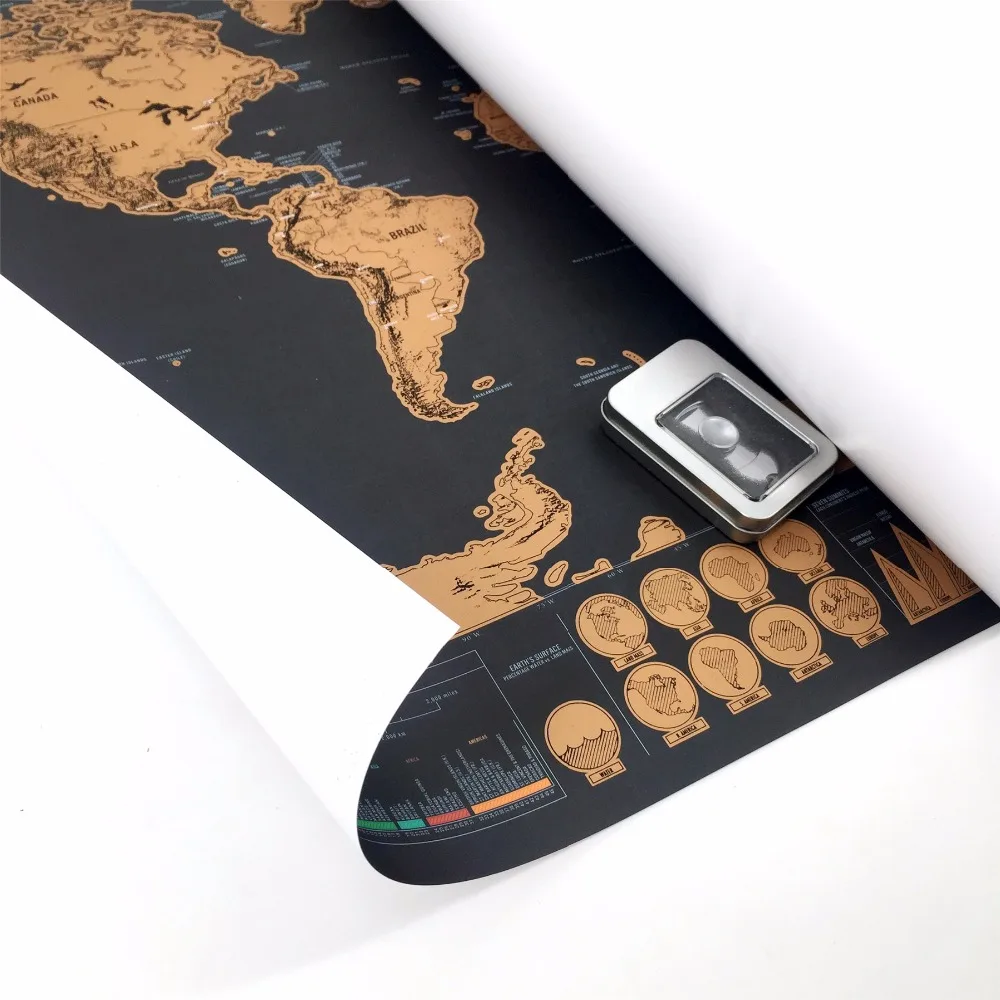 Высококачественная карта мира с царапинами черного цвета для украшения дома