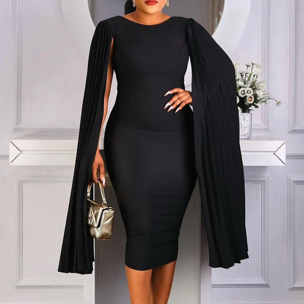 

Fashion Spring And Summer Women Dress Temperament Tongle Crimp Standard-Waist Round Neck Long Sleeve Large Bodycon Dress