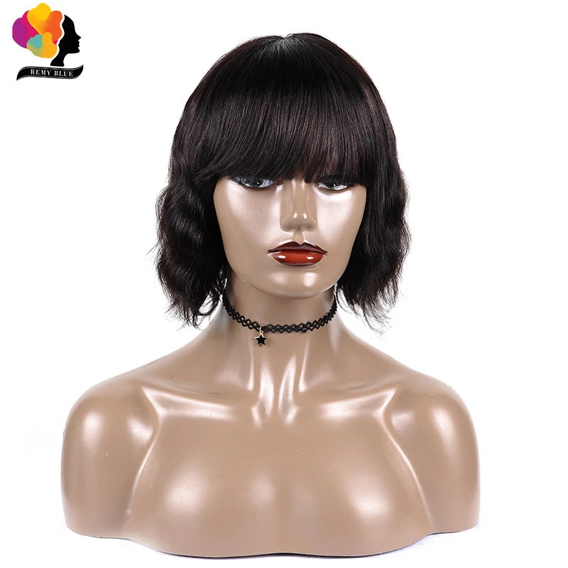 Бразильский короткий волнистый Боб парик с челкой 150% предварительно выщипанные