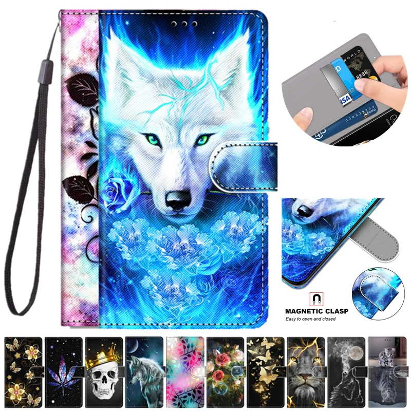 

Cover Coque For Samsung Galaxy A10 A10s A20 A20e A20s A30 Case Cartoon Wolf Leather Flip Protective Phone Cover Cases Shell Etui