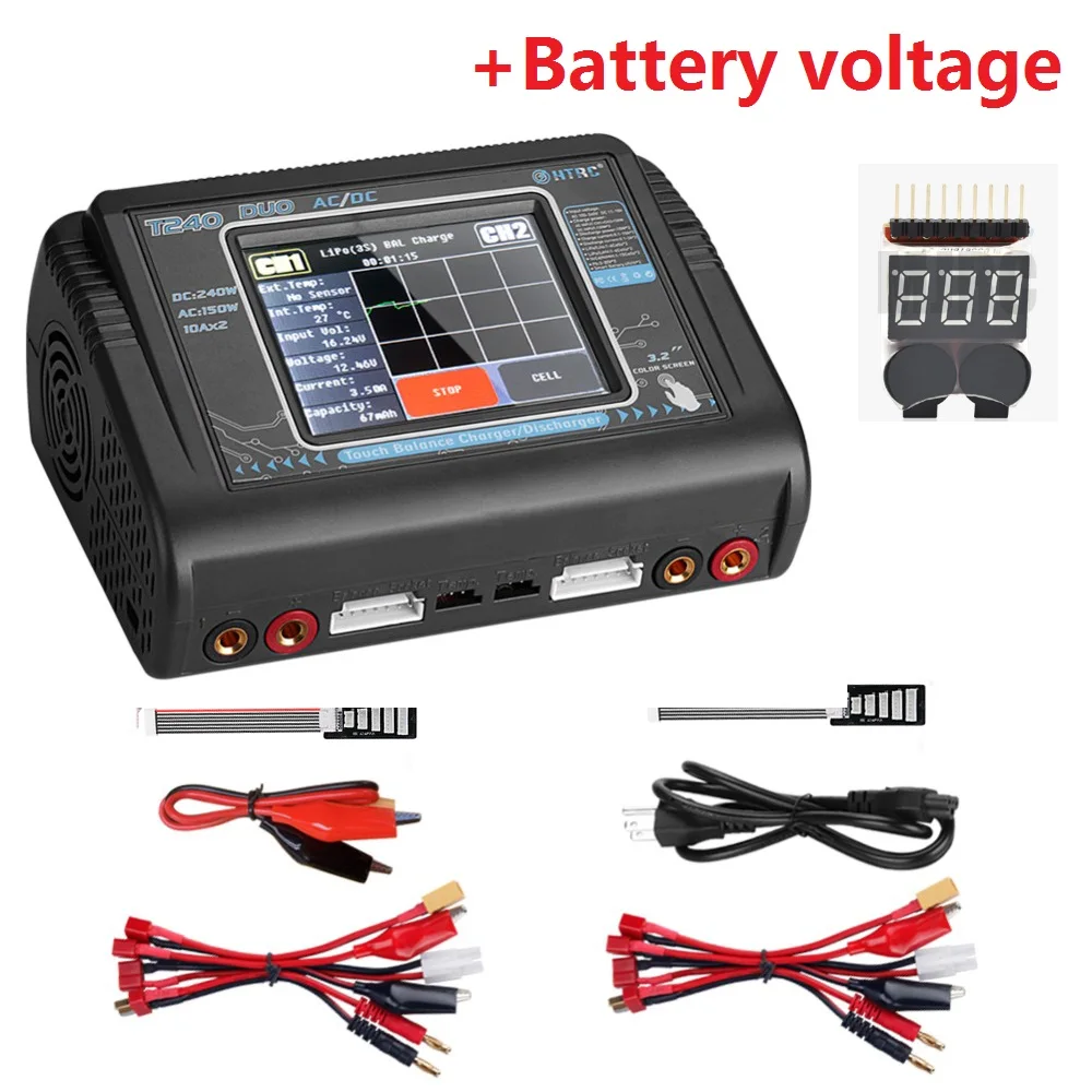 

HTRC T240 DUO RC Charger with Voltage Buzzer AC 150W DC 240W Touch Screen Dual Channel Balance Discharger For RC Models Toys