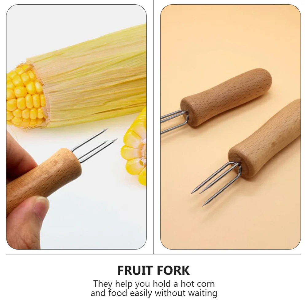 

10pcs Stainless Steel Forks Three-Pin Design Corn Fruit Skewers (Assorted Color)