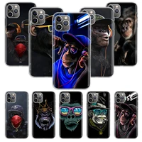 hot funny thinking monkey with headphone art soft phone case for iphone 11 12 13 pro max xr x xs mini apple 8 7 plus 6 6s se 5s