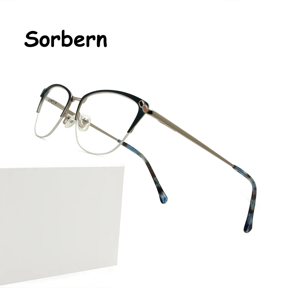 Женские дизайнерские оправы для очков кошачий глаз металлическая полуободковая