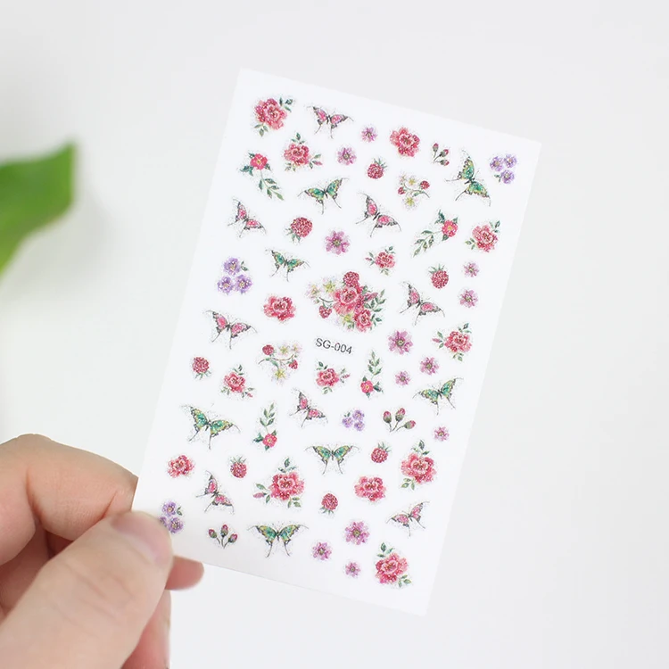 Nail water decals dream flash pink color butterfly birds animals diamond pattern 3D ultrathin transfer nail sticker RA024 | Красота и