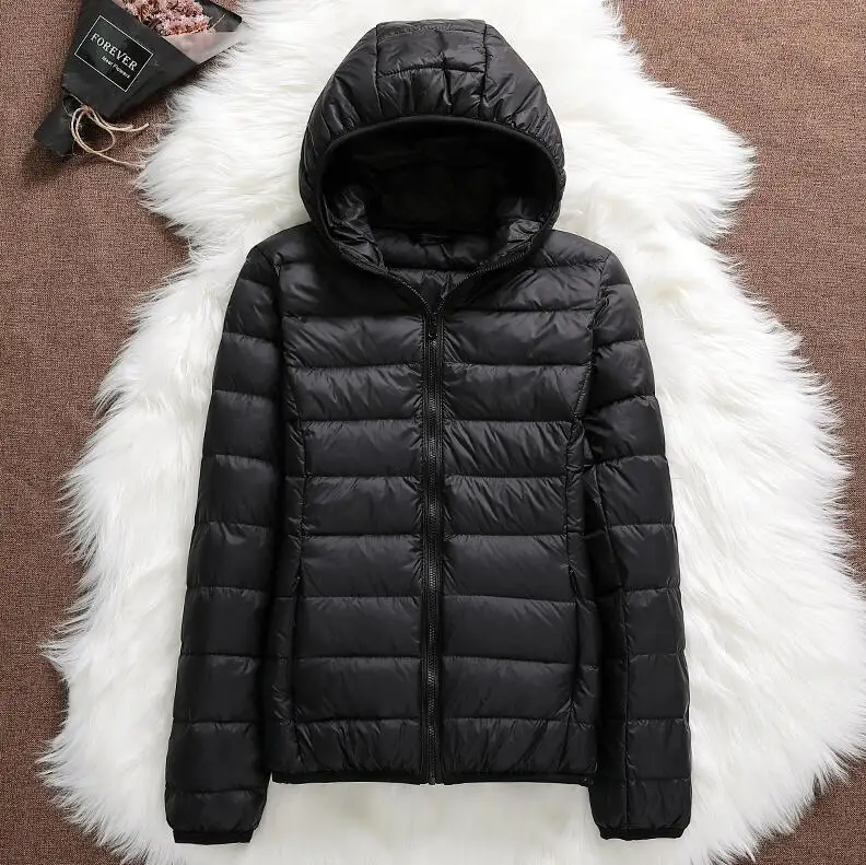 black Hooded Зимняя женская Ультралегкая пуховая куртка с капюшоном, парка с белым утиным пухом, плюс размер 4XL, теплое пальто парка, Женская водонепроницаемая верхняя одежда - Цвет: black Hooded