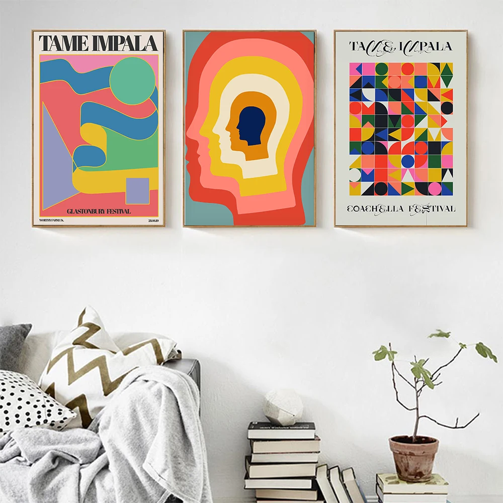 Tame Impala At Glastonbury Gig Холст Плакаты Ретро Абстрактная Геометрия Живопись Красочные