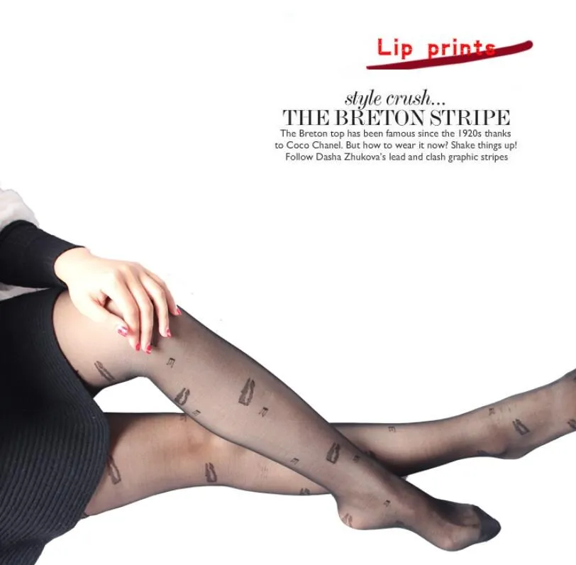 W089 Black lip print NDUCJSI женские сексуальные колготки одежда для сна Женская чулочно-носочные изделия женские колготки черный белый бант Маленькая в горошек чулки тонкие милые колготки - Цвет: W089 Black lip print