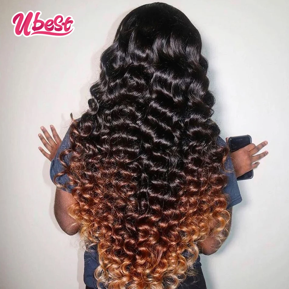 Ubest 1B 4 30 Loose Deep Wave Lace Front Human Hair Wigs Malaysian Virgin Curly Transparent Lace Wigs for Women Pre Plucked