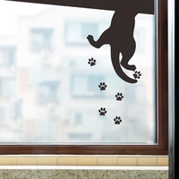 black puppy climbing footprints wall stickers living room cupboard windows decoration wallpaper home decor interesting sticker