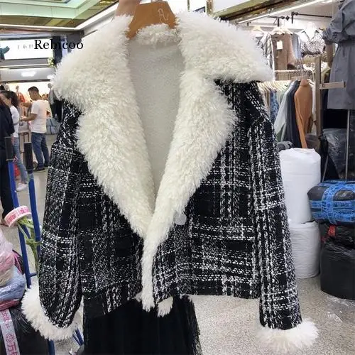 

Cotton jacket women 2020 winter new Korean version of the loose lattice Sen thick lamb wool coat trend