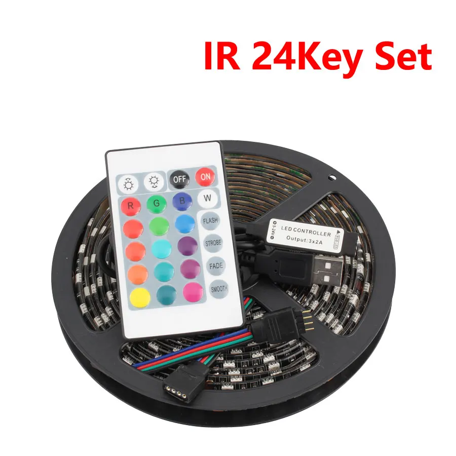 IR 24Key Set Светодиодная лента светильник USB 5 В светодиодный светильник 60 Светодиодный s 5 в Fita подсветка светодиодная лента USB SMD 5050 RGB Гибкая светодиодная лента нет ленты Tira USB - Испускаемый цвет: IR 24Key Set