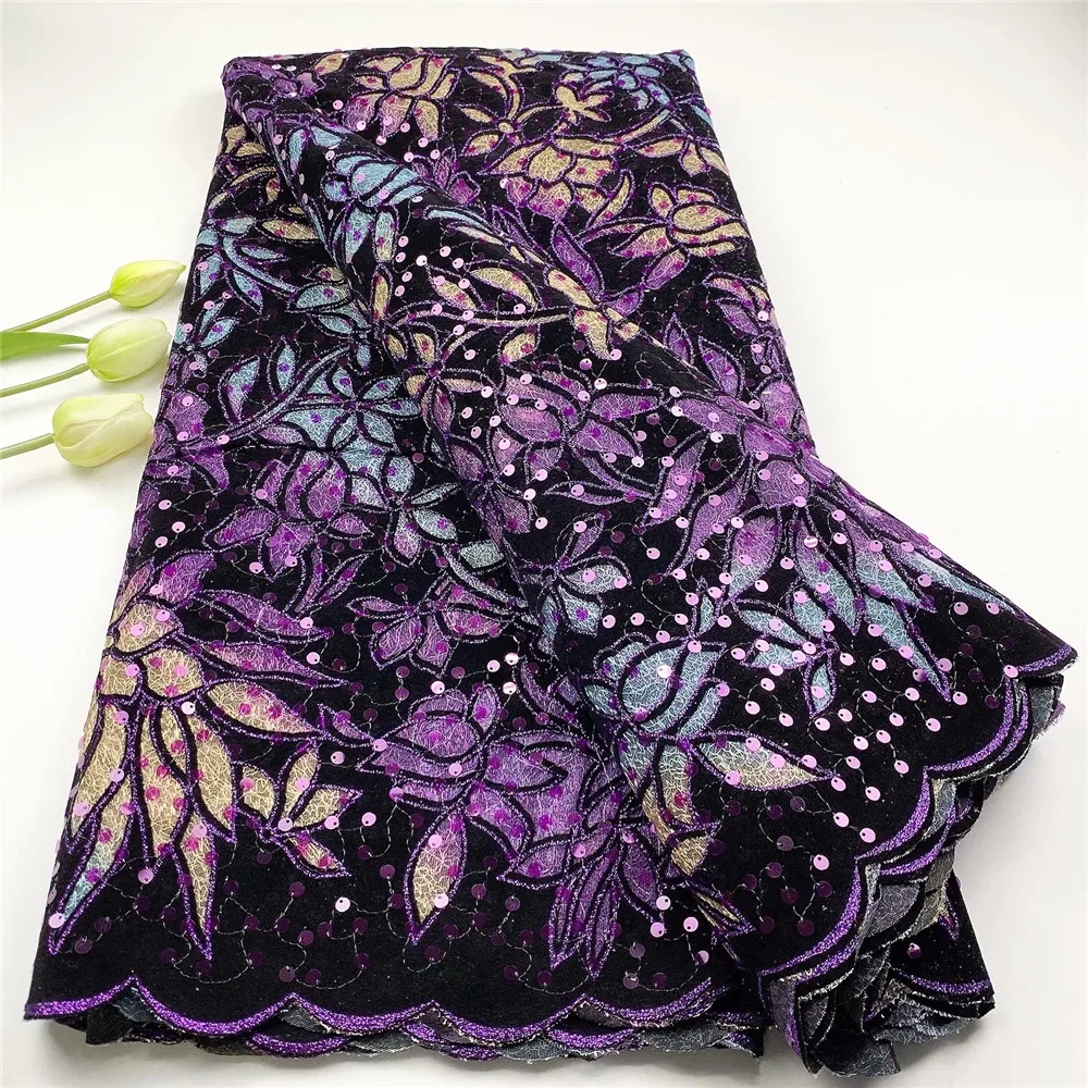 

Ulifelace Little Stretch Sequins French Textured Mesh Fabric High Quality Flocking Velvet Fabric For Occasions Dresses F3298