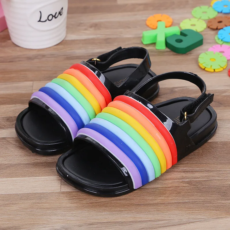 Радужная прозрачная обувь детские сандалии для мальчиков и девочек Нескользящие