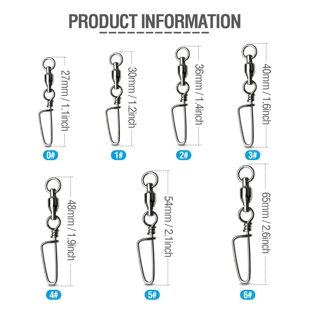 DONQL 10/20/50 шт. рыболовные Вертлюги коннектор шарикоподшипник защелка 0 #-6 #