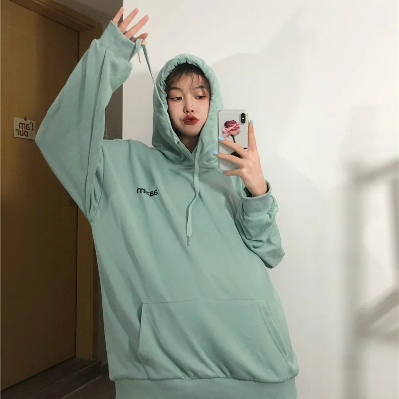 

With Hat Hoodies Women Couple Letter Pullovers Big Pockets Baggy Boyfriend Vintage Simple New-arrival Preppy Females Spring Chic