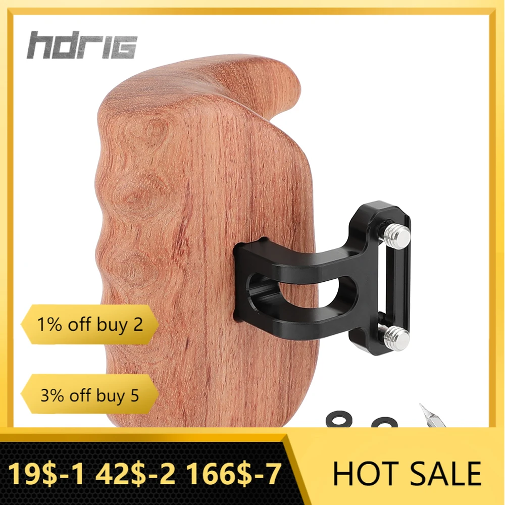 

HDRiG Universal Left/Right Side Handle Wooden Hand Grip with 1/4 Screw For DSLR Camera Cage Rig Monitor Cage Rig New