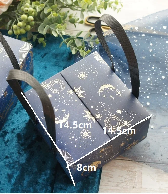 only this box 5 pcs 2 размера выберите 5 шт. Золотая Звезда небо Луна бумажная коробка с ручкой для рулона торта для конфет и печенья шоколадный подарок упаковка для свадебного использования - Цвет: only this box 5 pcs