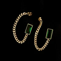 2021 new rectangle gem earrings stainless steel gold color metal geometric long chain earring jackets woman jewelry
