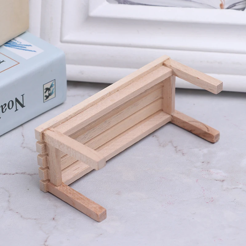 

1pc Furniture Accessories 1:12 Dollhouse Miniature Wood Garden Long Stool Model