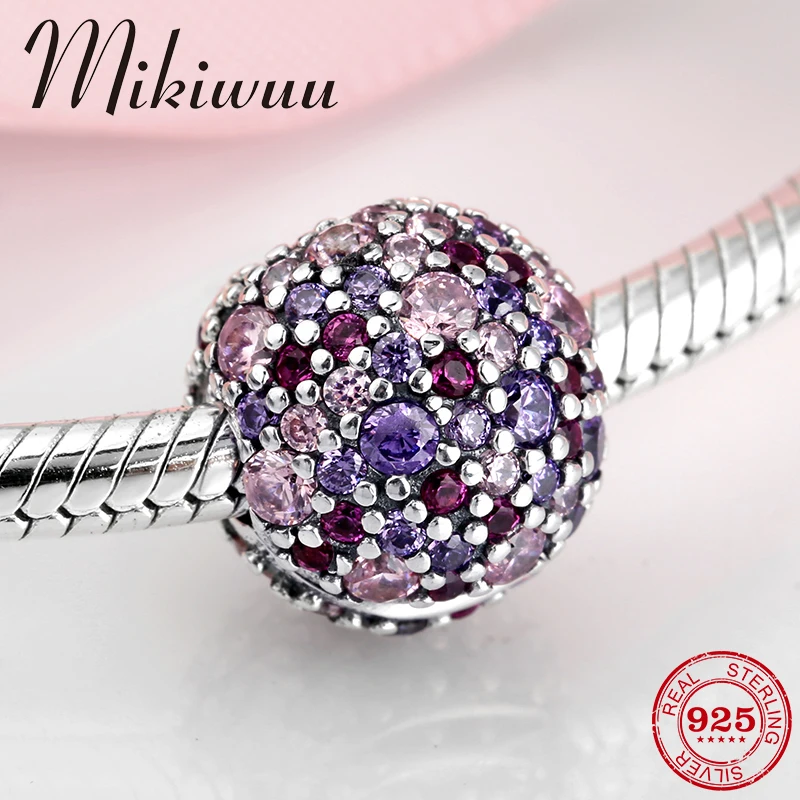 100% настоящий 925 пробы Серебряный Румяна Фиолетовый Циркон Круглой Формы DIY клип