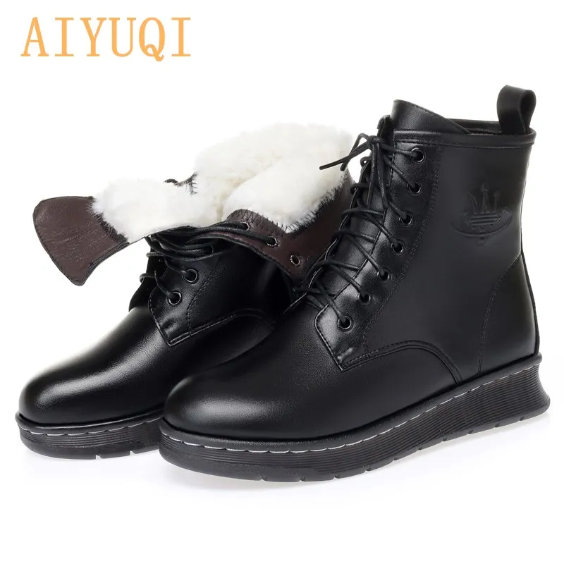 

AIYUQI Winter Snow Boots 2021 New Genuine Leather Flats ladies Martin boots short fashion chunky warm Lady's ankle boot