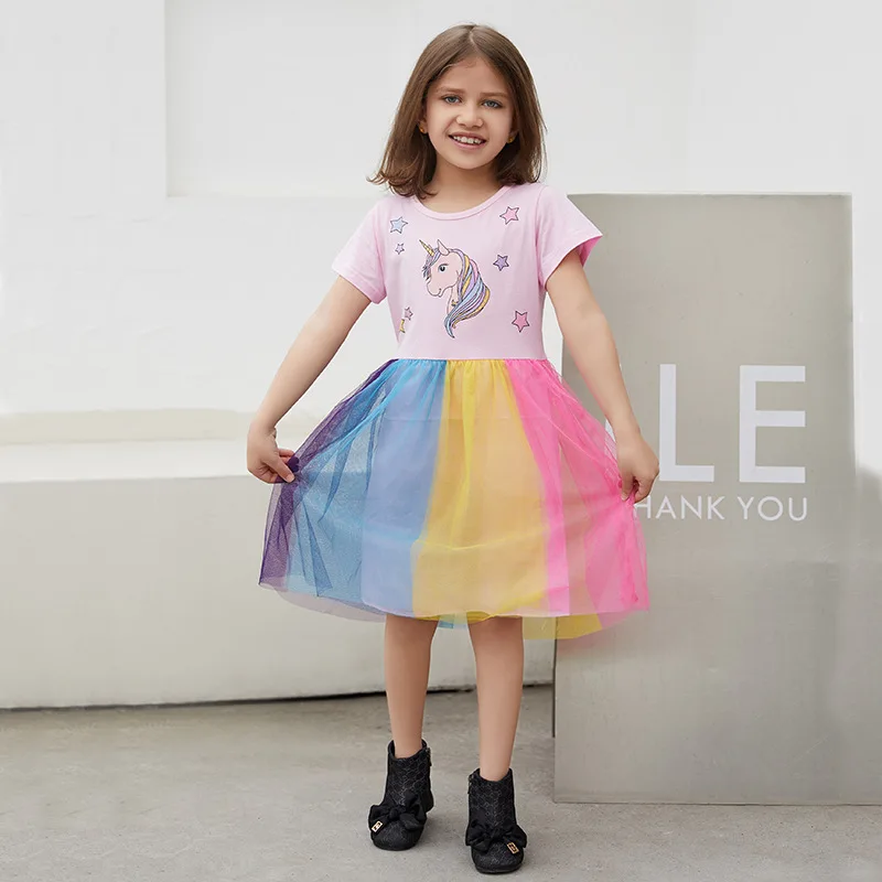 

Children's Unicorn Princess Dresses for Summer Baby Tutu Mesh Skirt Cute Kids Costume Party Wear