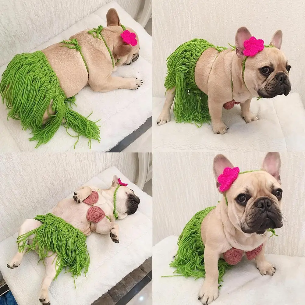

Funny Dog Bikini Bohemian Grass Skirts Dog Summer Wear For French Bulldog Pug Pet Dog Funny Clothes For Shooting Props L7c2