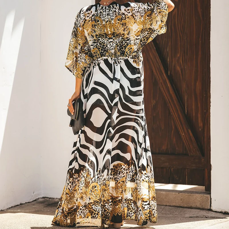 2021 богемное платье с леопардовым принтом Макси наряд кафтан на пляж халат Playa