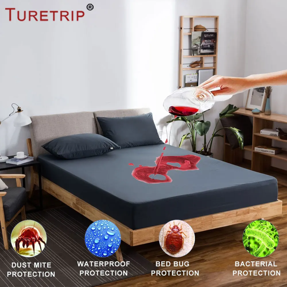 Серый Гладкий защитный матрас Натяжной лист пылезащитные клещи