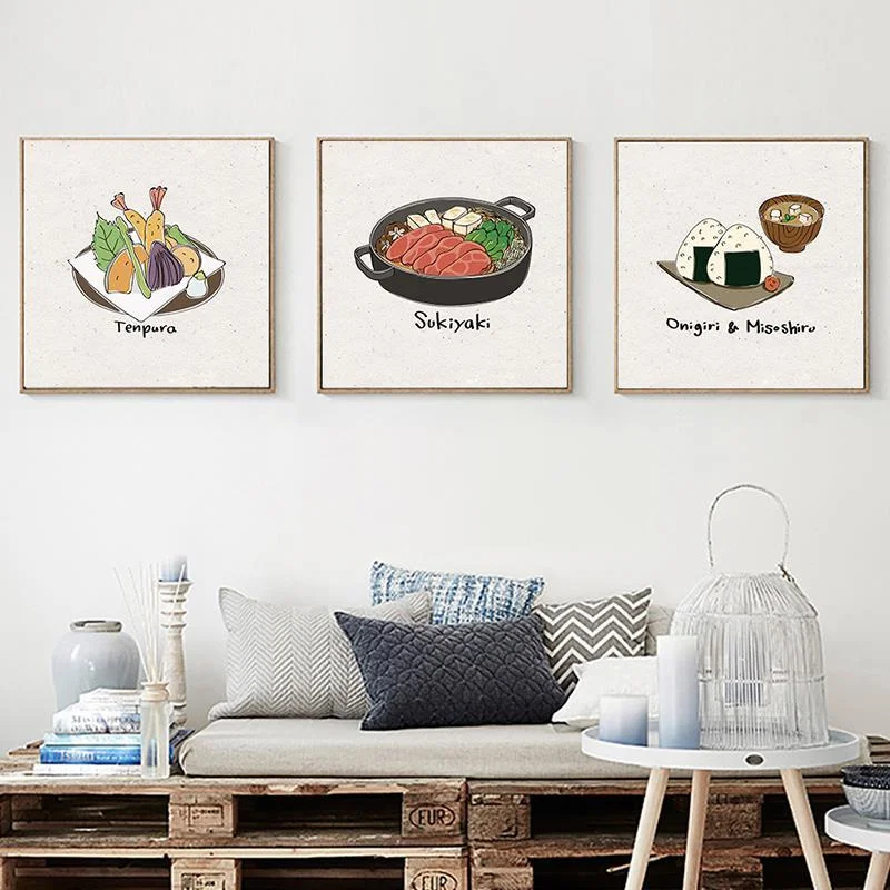 

Japanese Style Restaurant Retro Cartoon Abstraction Food Rice Noodles Canvas Painting Wall Picture Poster Living Room Decoration