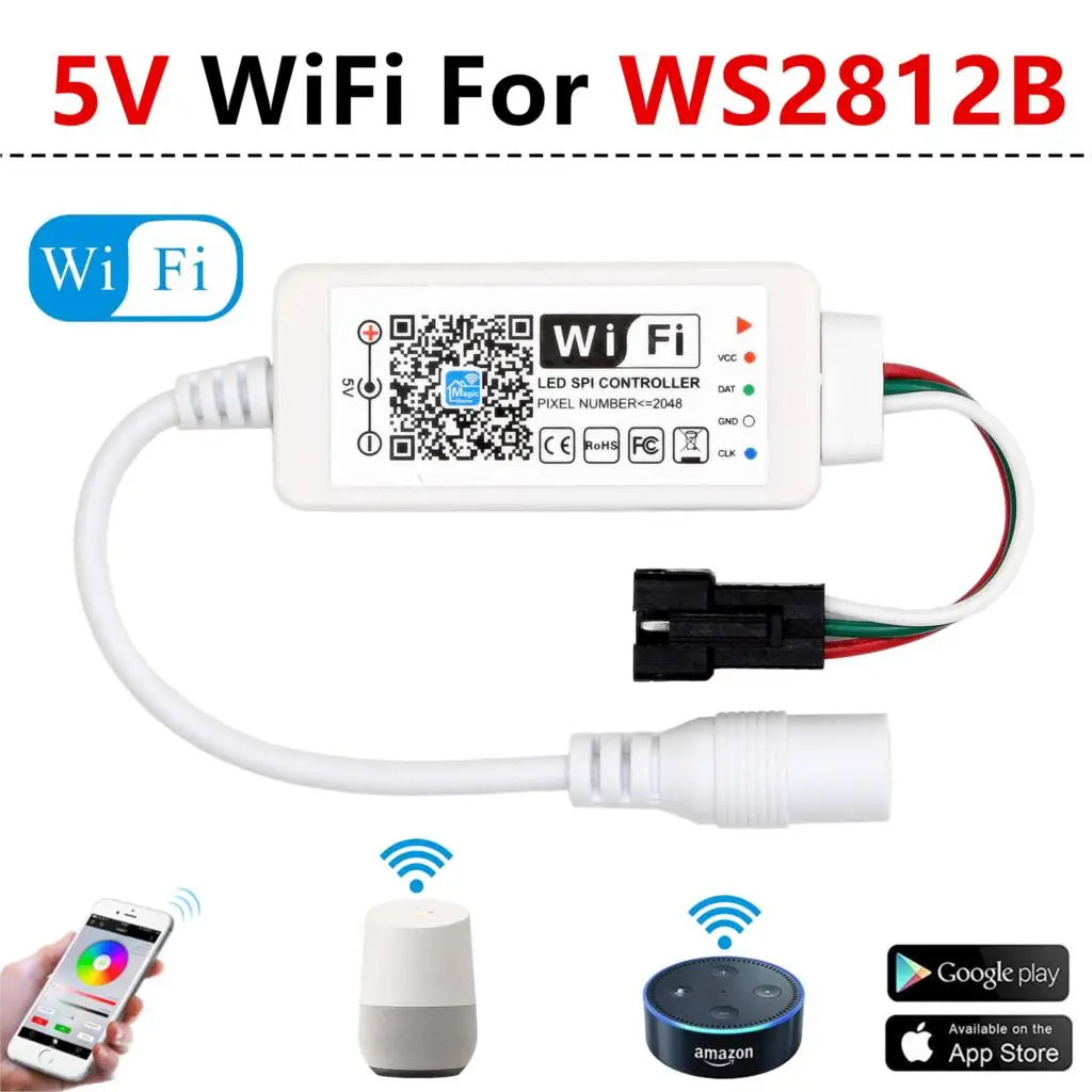 DC5-24V Мини Wifi WS2811 WS2812B RGB Светодиодная лента светильник управление Лер Amazon Alexa/Google Phone умный голос IOS/Android приложение управление