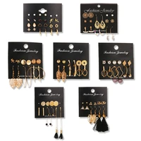 new fashion american style tassel set earrings metal simple card earrings women leopard leaf hollow geometric earrings jewelry
