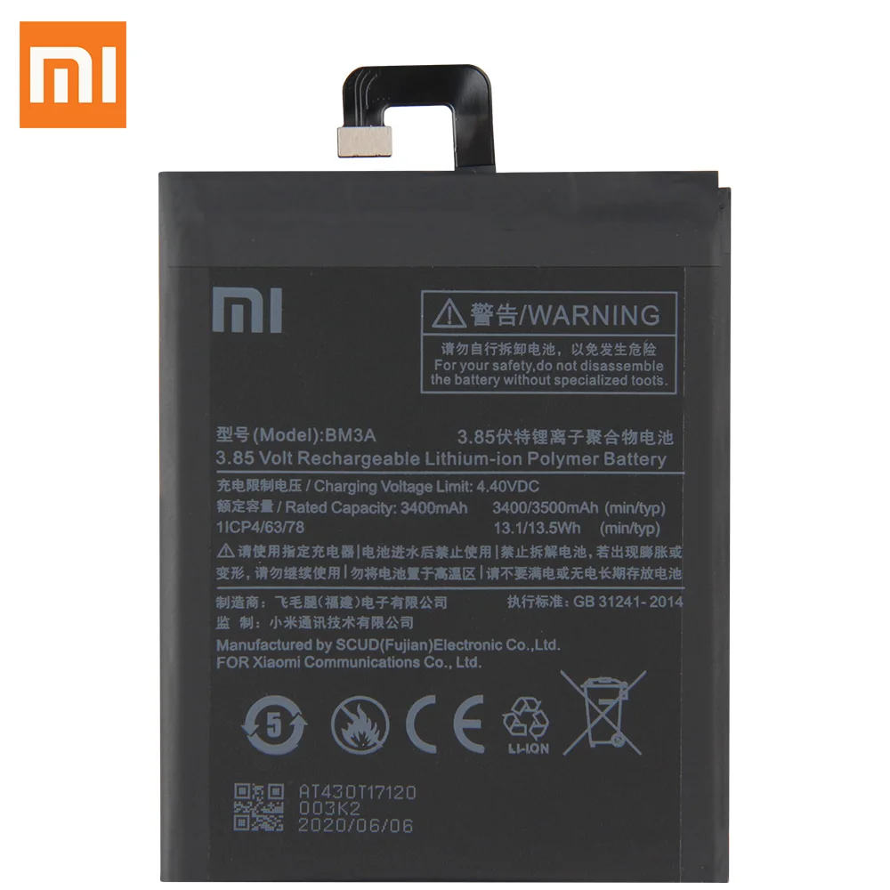 Оригинальный сменный аккумулятор XiaoMi BM3A для Note3 Note 3 100% новый аутентичный