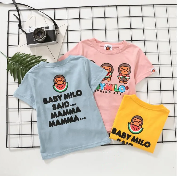 

Kids Boy Girls Cartoon Three Animal Eat Watermelon Together Pattern Printed Shirt Summer Short Shirts Tops Tee Boys Clothes