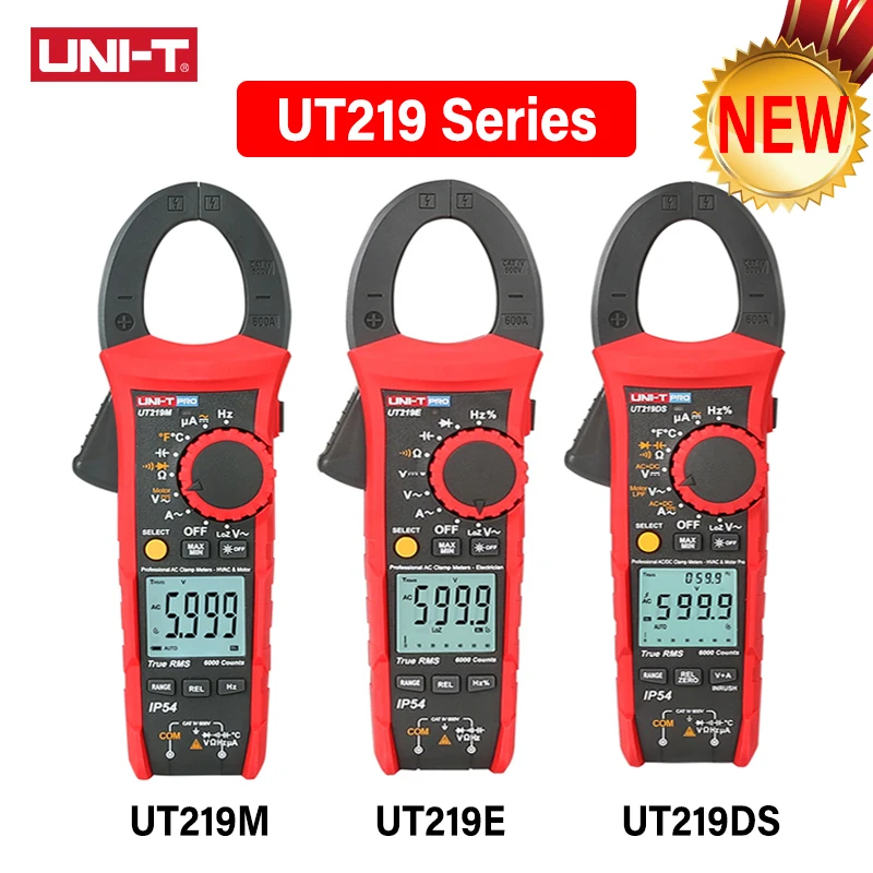 UNI-T Профессиональный цифровой клещи 1000 В AC DC UT219 серии True RMS автоматическое