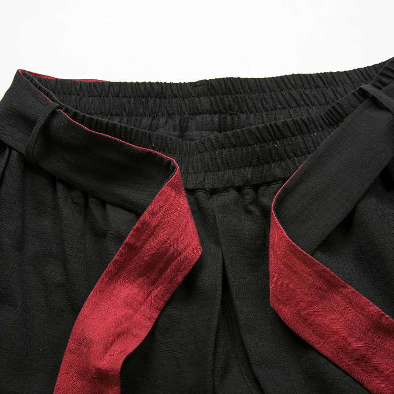 Брюки кимоно мужские из хлопка и льна свободные штаны с широкими штанинами